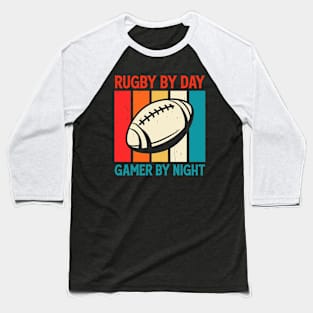 Rugby By Day Gamer By Night For Video Game Lovers - Funny Rugby Vintage Baseball T-Shirt